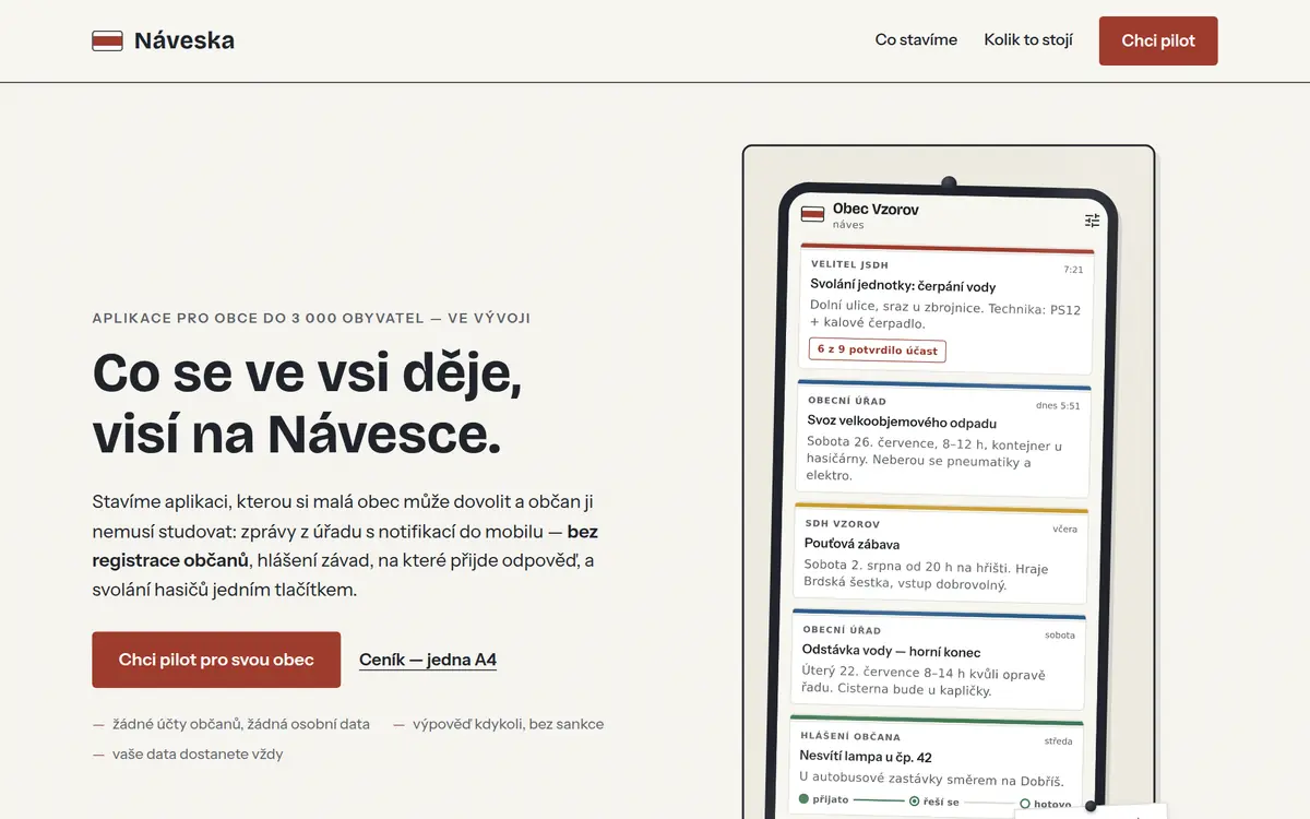 Náveska — screenshot
